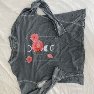 Gray Long Sleeve Shirt with Moon and Floral Design